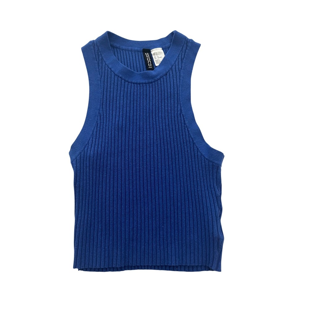 H&M Divided Blue Ribbed Knit Racerback Tank Top Women's Small Sleeveless (0972)